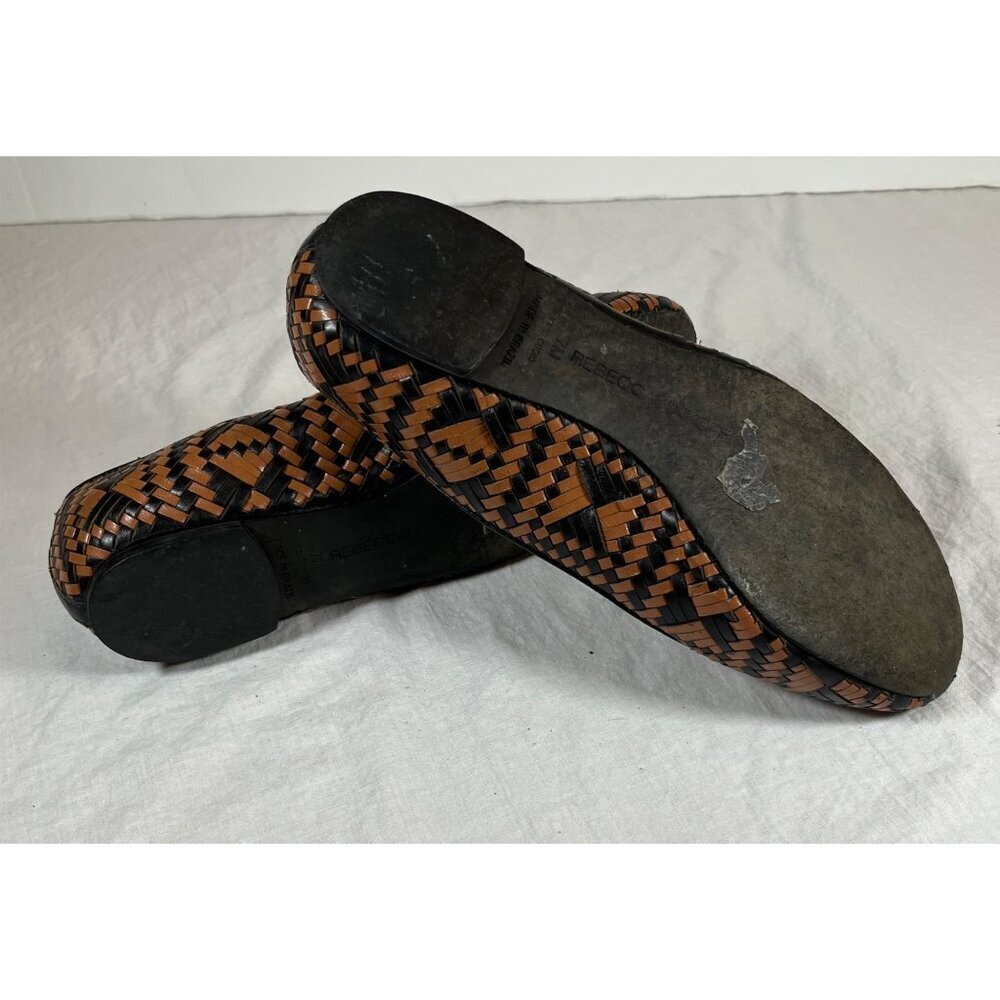 Rebecca Minkoff Uma Tribal Ballet Flats Leather Woven‎ Brown Black Size 7 - Picture 5 of 7